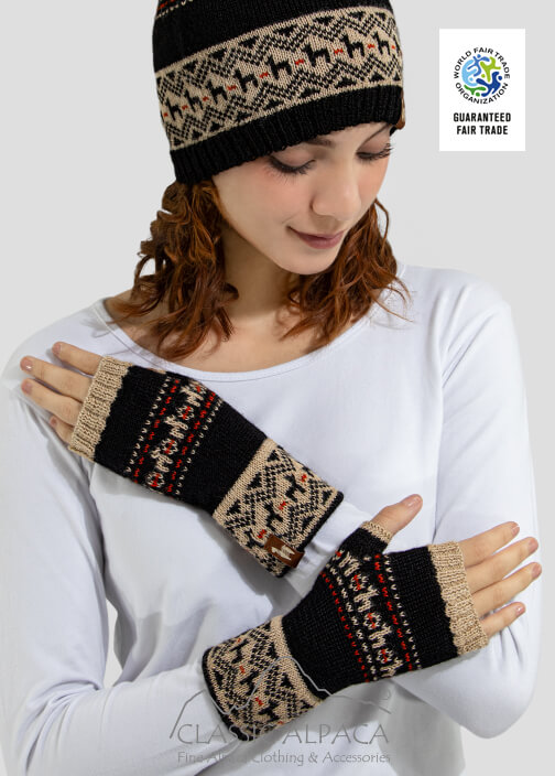 Geometric Spirit Alpaca Fingerless Gloves