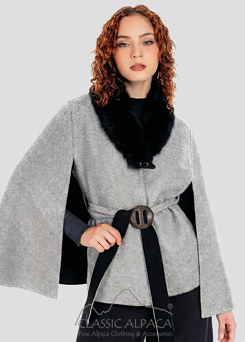Siena Reversible Cape With Fur Trim And Belt