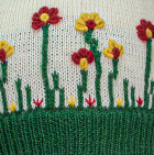 Natural - Deep Green Embroidered Garden Alpaca Hat - Fleece Lining